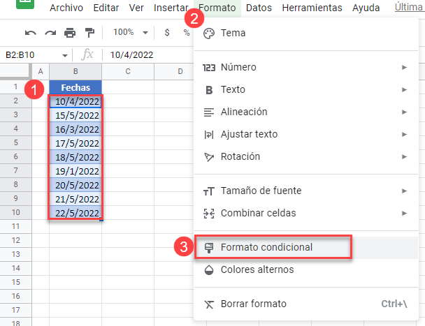 Aplicar Formato a Celdas que Contengan una Fecha en Google Sheets