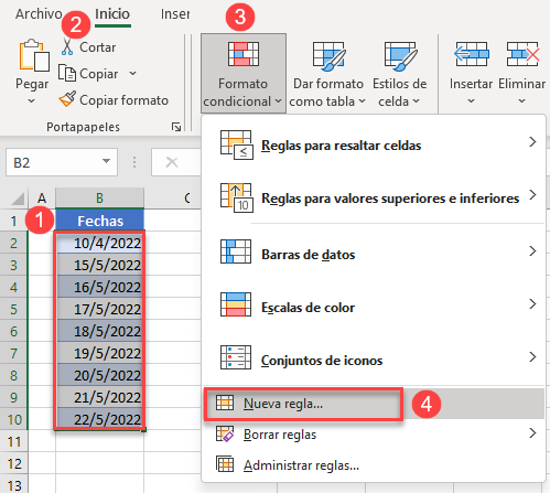 Aplicar Nueva Regla de Formato Ej2 en Excel