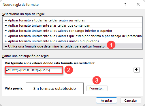 Aplicar Nueva Regla de Formato Paso2 en Excel