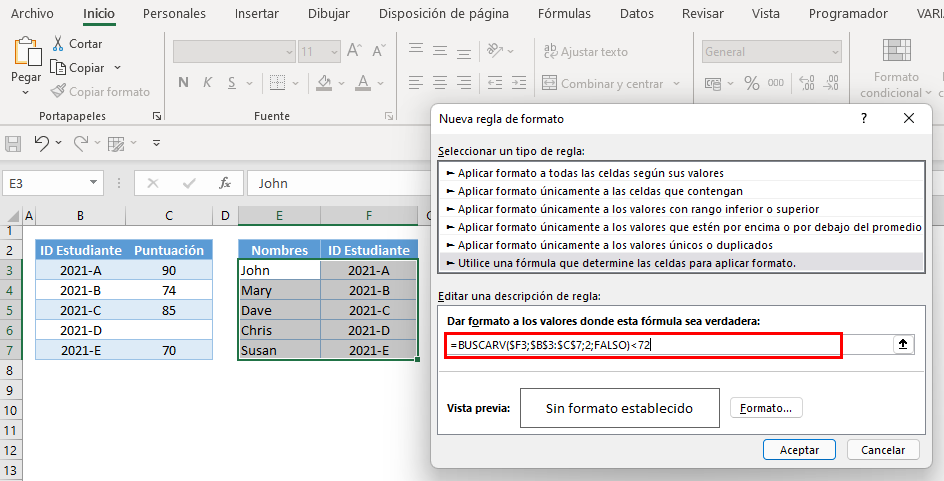 Aplicar formato condicional buscarv paso4