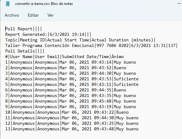Archivo CSV en Bloc de Notas