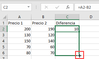 Arrastrar Resta de Columna con Referencias de Celda en Excel
