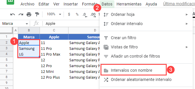 Asignar Nombre a Rango en Google Sheets