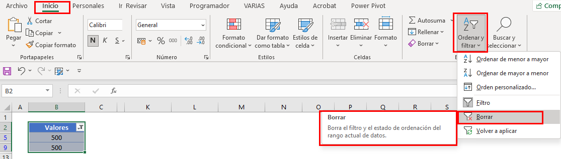Borrar Filtro Completo en Excel