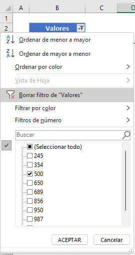 Borrar Filtro en Excel