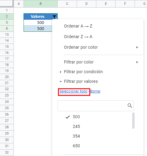 Borrar Filtro en Google Sheets