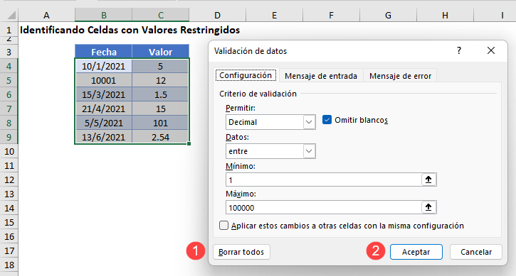 Borrar Validación de Datos Paso Final