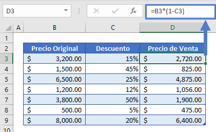 Calcular Precio de Venta Incluyendo Descuento en Excel