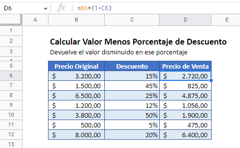 Calcular Precio de Venta en Google Sheets