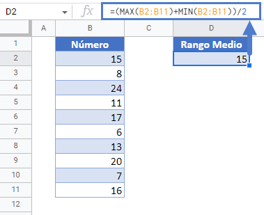 Calcular el Rango Medio en Google Sheets