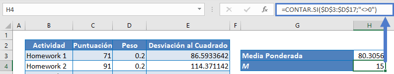 Calculo de M en Excel