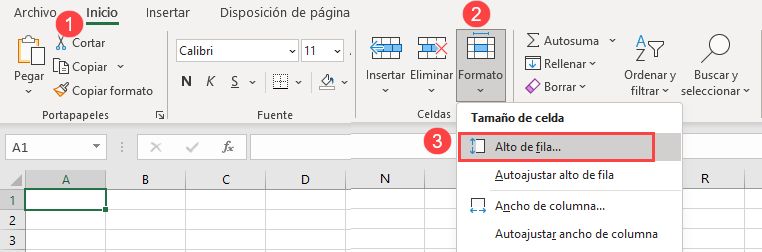 Cambiar Alto de Fila en Excel