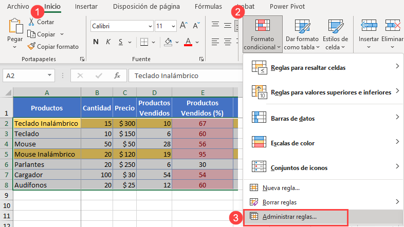 Cambiar Prioridad de Jerarquía de Reglas de Formato Condicional en Excel