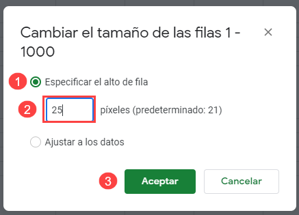 Cambiar Tamaño Filas Seleccionadas en Google Sheets