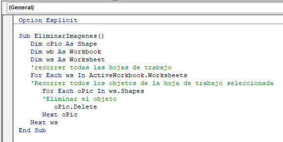 Código para Eliminar Imágenes