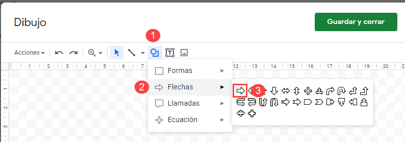 Como Insertar una Flecha Ventana Dibujo en Google Sheets