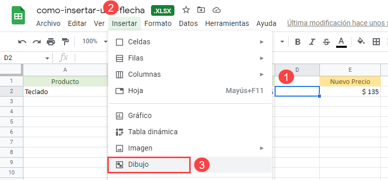 Como Insertar una Flecha en Google Sheets