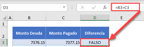 Comparación de Dos Montos en Excel