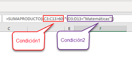 Condiciones Función Sumaproducto en Excel