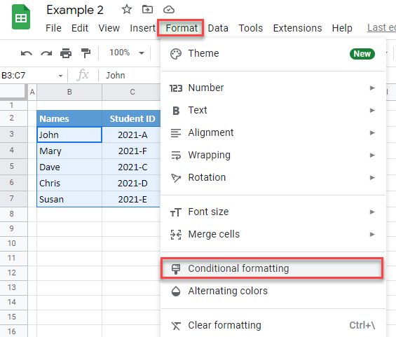 Conditional formatting based on vlookup result gsheets