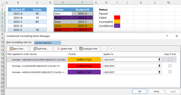 Conditional formatting multiple vlookup conditions