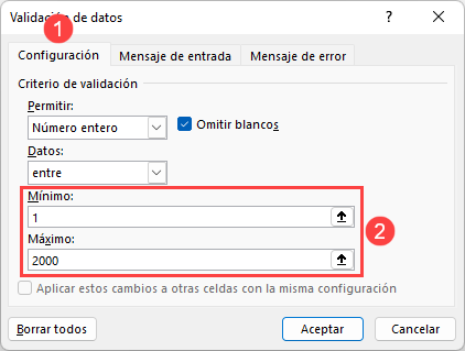 Configuración de Validación de Datos