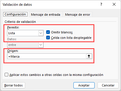 Configurar Validación de Datos en Excel