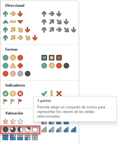 Conjunto de Iconos 5 Partes en Excel