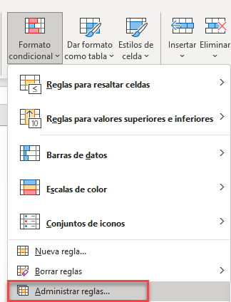 Conjunto de Iconos Administrar Reglas de Formato Condicional en Excel