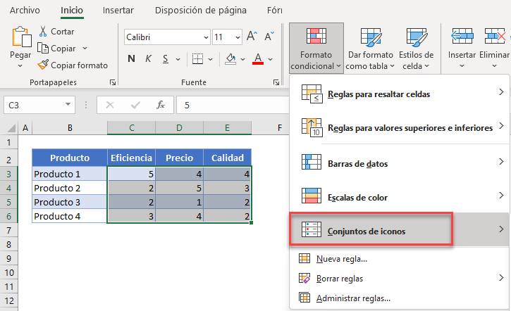 Conjunto de Iconos para Formato Condicional en Excel