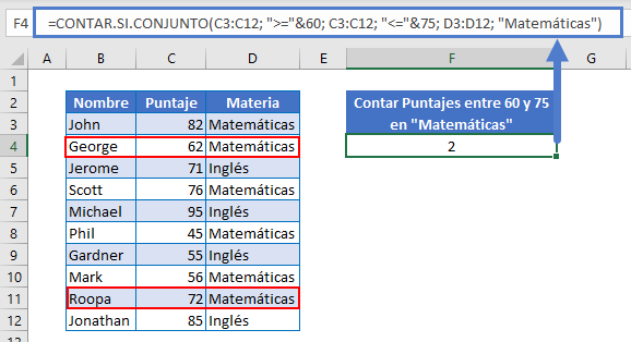 Contar Celdas Entre Dos Números Más Otra Condición en Excel