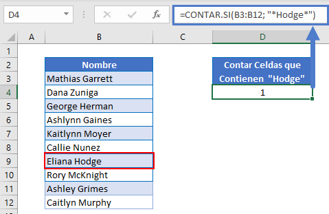 Contar Si Contienen un Texto Específico Usando Comodines en Excel