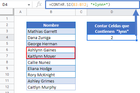 Contar Si Contienen un Texto Específico Usando Comodines en Google Sheets