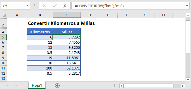 Convertir Kilometros a Millas en Excel