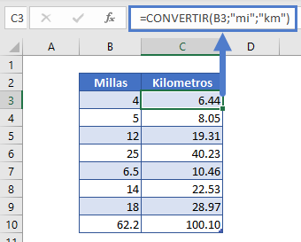 Convertir Millas a Kilometros en Excel