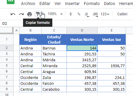 Copiar Formatos en Google Sheets