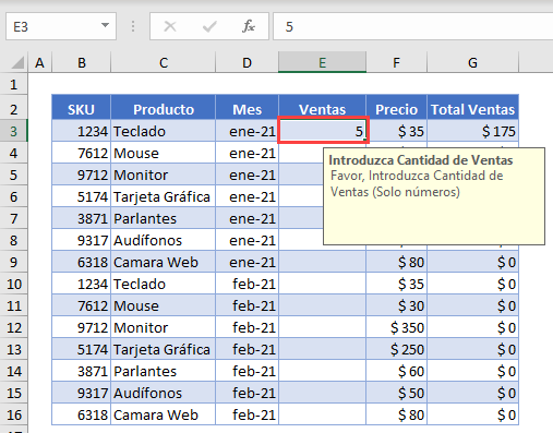 Crear Mensaje de Entrada en Excel Resultado