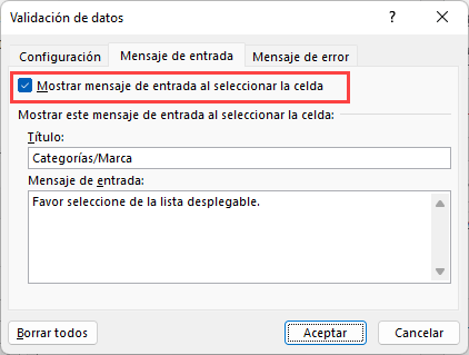 Crear Mensaje de Entrada para Validación de Datos en Excel