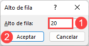 Cuadro de Diálogo Alto de Fila