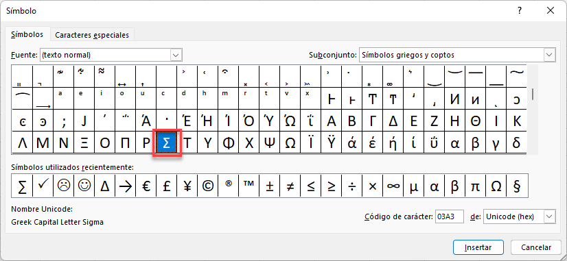 Cuadro de Símbolos Griegos Símbolo de Sumatoria