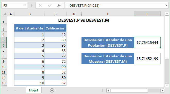 botón lucha navegador DESVEST.P vs DESVEST.M (Desviación Estándar de la Población vs Desviación  Estándar de la Muestra) - Excel y Google Sheets - Automate Excel