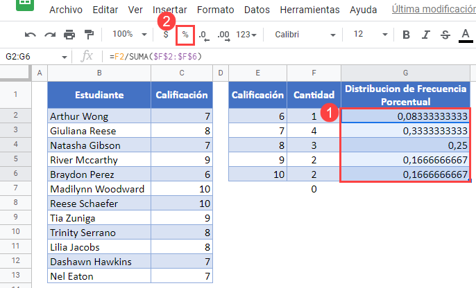 Dar Formato Porcentual en Google Sheets