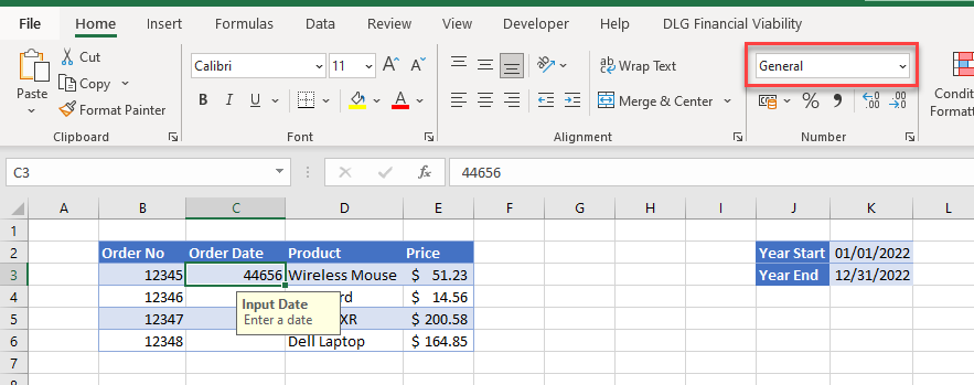 DatavalidationDates general format