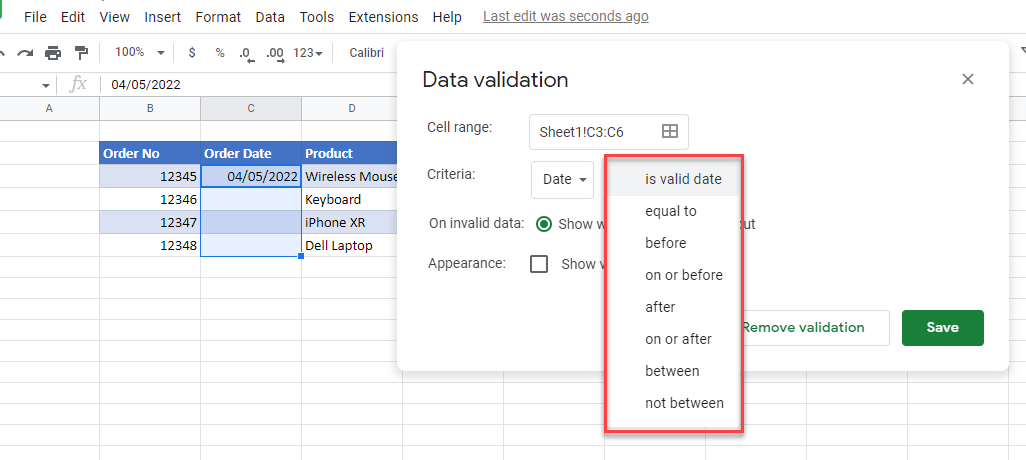 DatavalidationDates gs isvaliddate