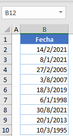 Datos Ejemplo Ordenar Fechas por Mes en Excel