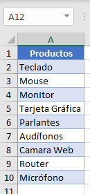 Datos para Ejemplo Actualizar Lista Desplegable2 en Excel