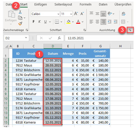 Datum Format excel 1a