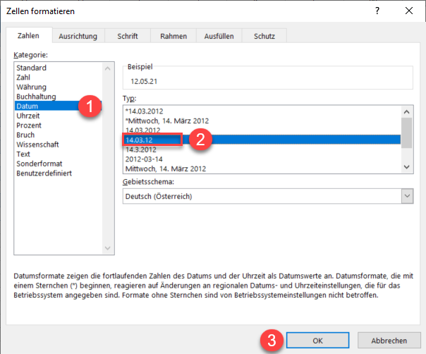 Datum Format excel 2