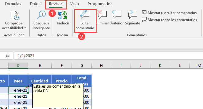 Editar Comentarios Pasos en Excel