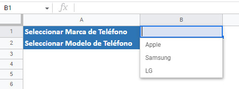 Ejemplo Lista Desplegable en Google Sheets